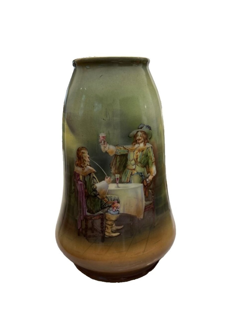 Vintage Royal Bayreuth MUSKETEERS Men in Pub Bar 10”Flower Vase, Bavaria Germany